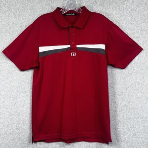 Travis Mathew Polo Shirt Mens Small Red White Stripe Golf Performance Stretch‎